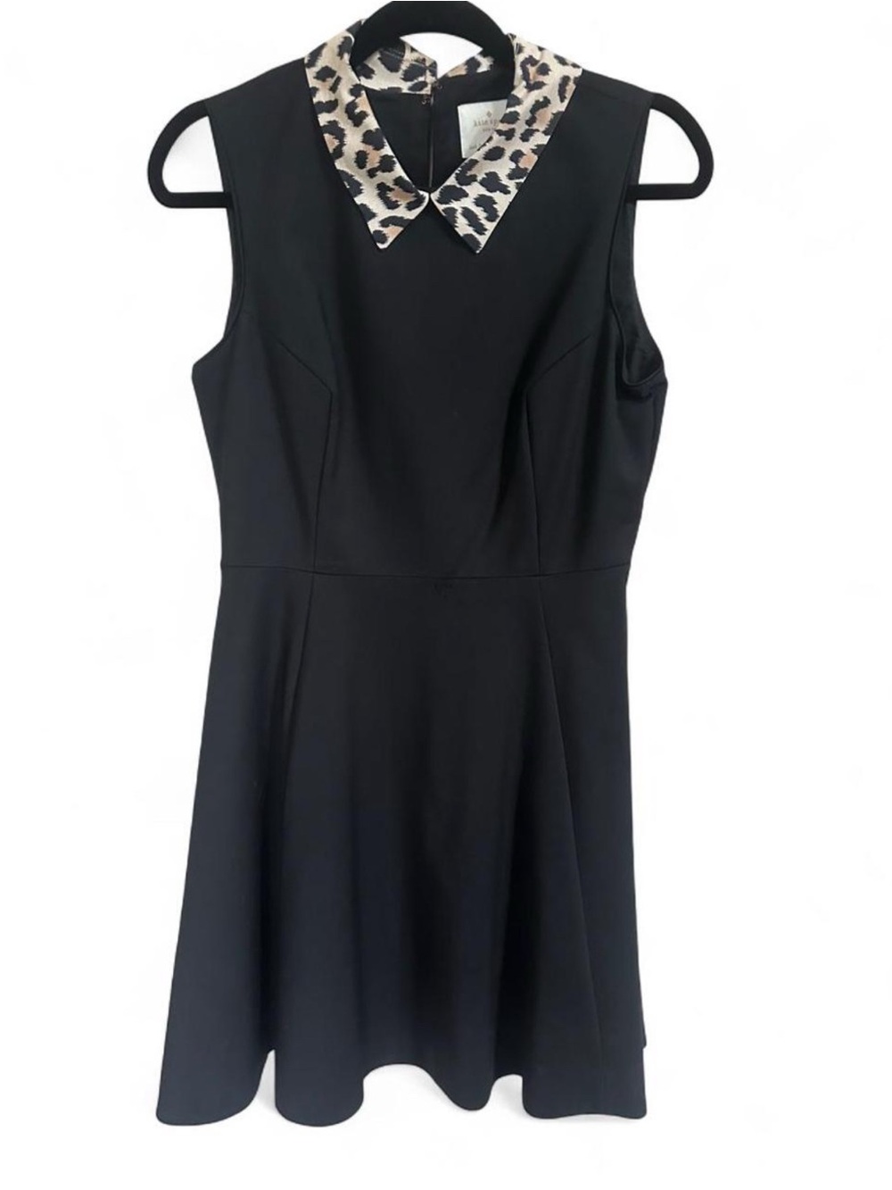 kate spade Black Fit and Flare Dress with Leopard Print Collar and Open Back